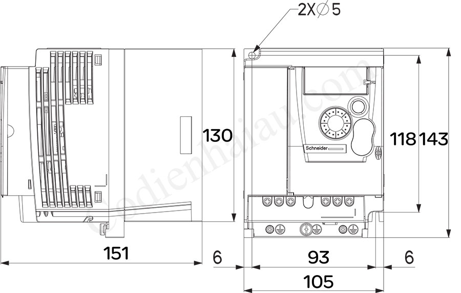 Kích thước lắp đặt biến tần Schneider