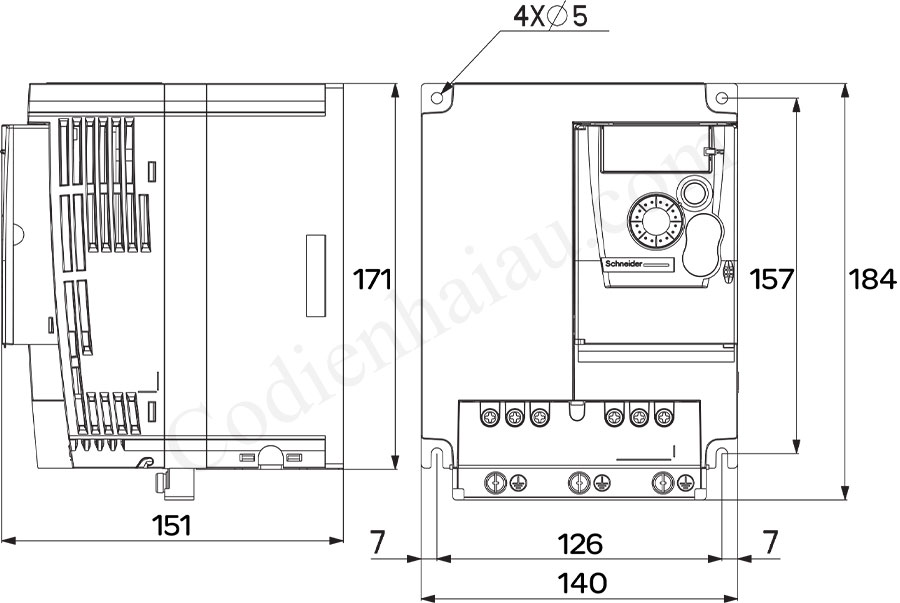 Kích thước lắp đặt biến tần Schneider