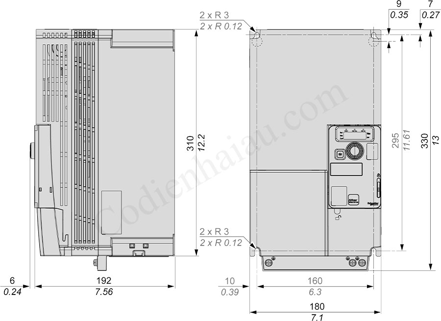 Kích thước lắp đặt biến tần Schneider