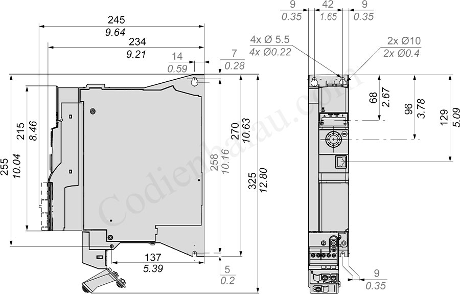 Kích thước lắp đặt biến tần Schneider