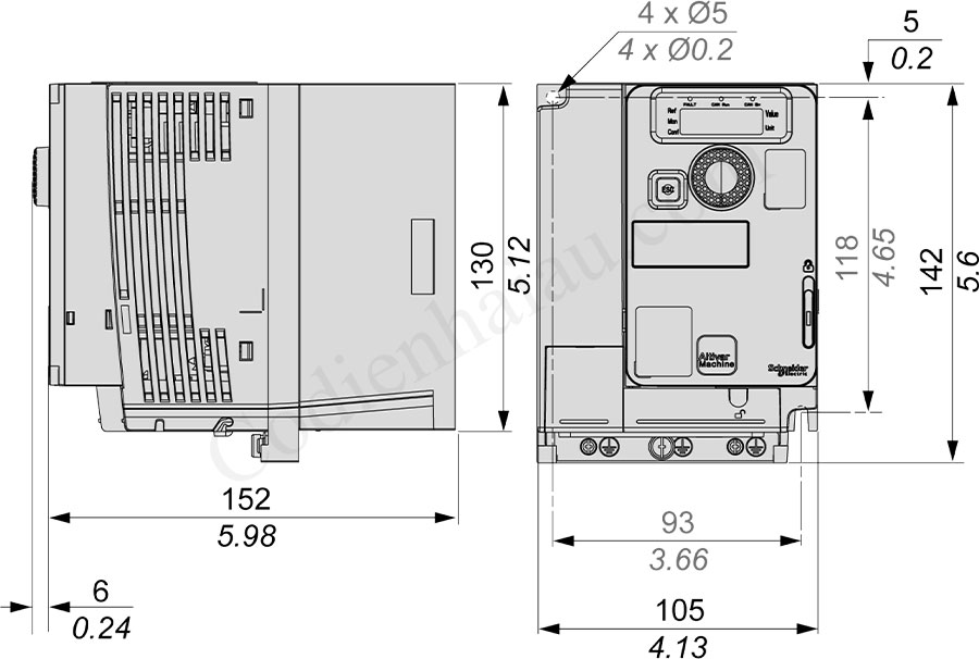 Kích thước lắp đặt biến tần Schneider