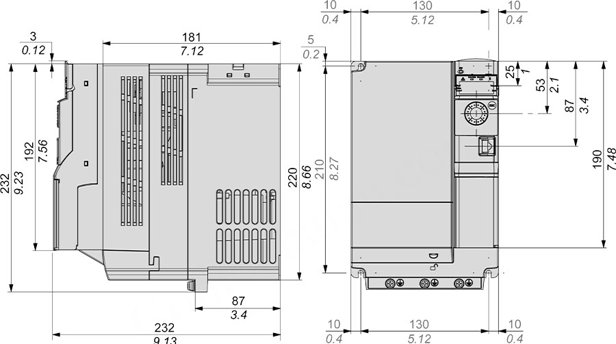 Kích thước lắp đặt biến tần Schneider