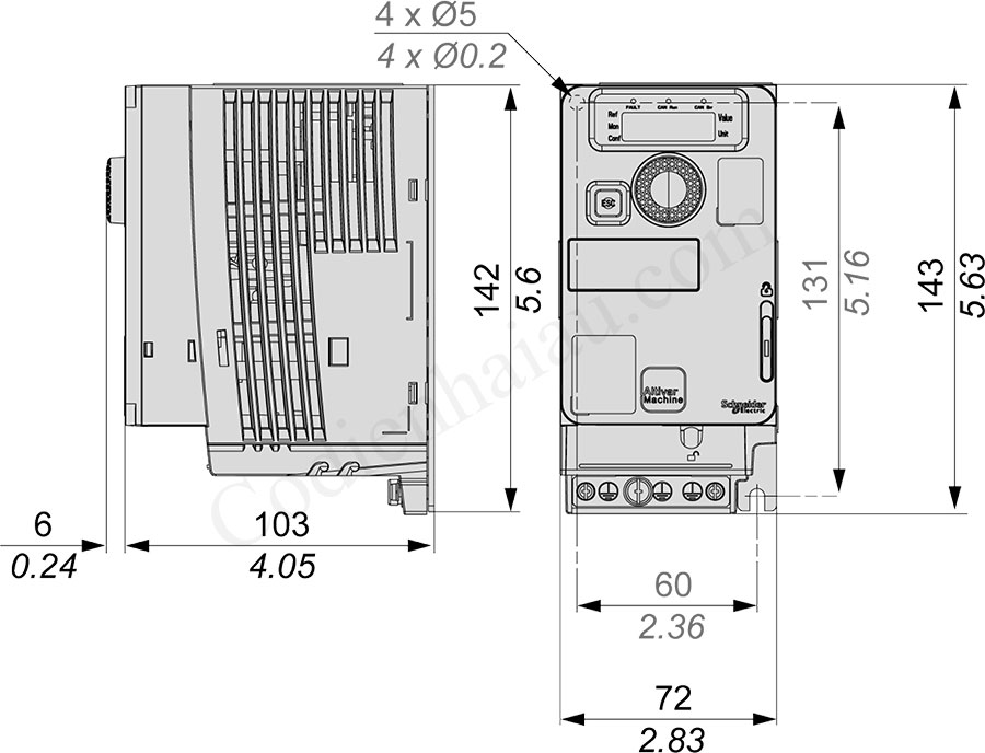 Kích thước lắp đặt biến tần Schneider