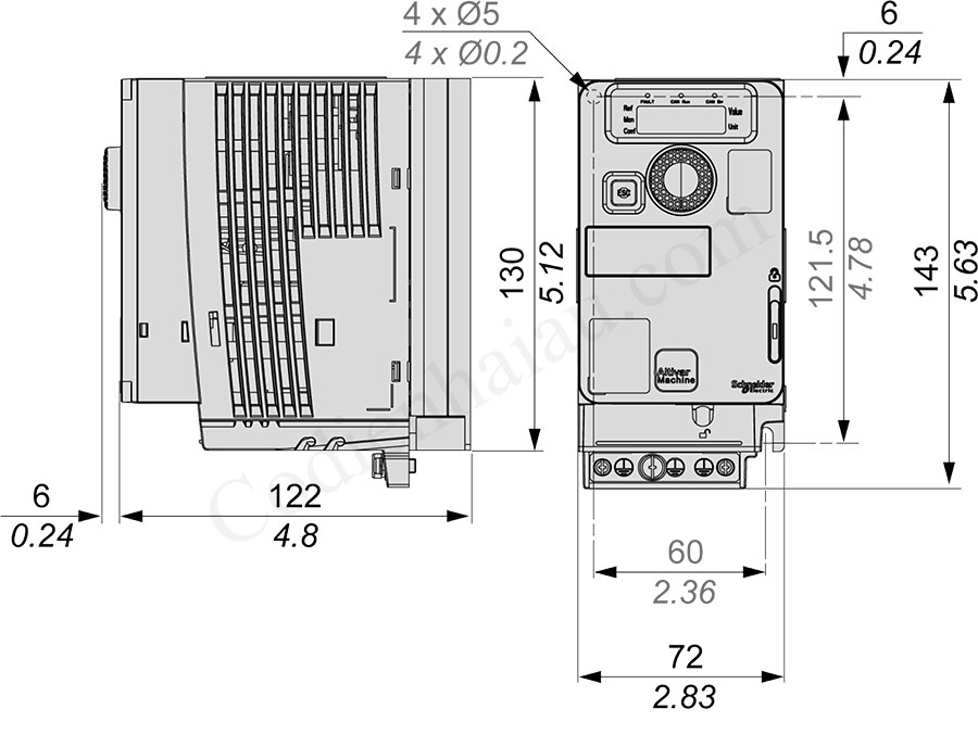 Kích thước lắp đặt biến tần Schneider