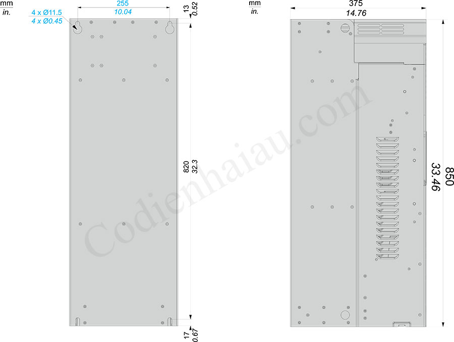 Kích thước lắp đặt biến tần Schneider