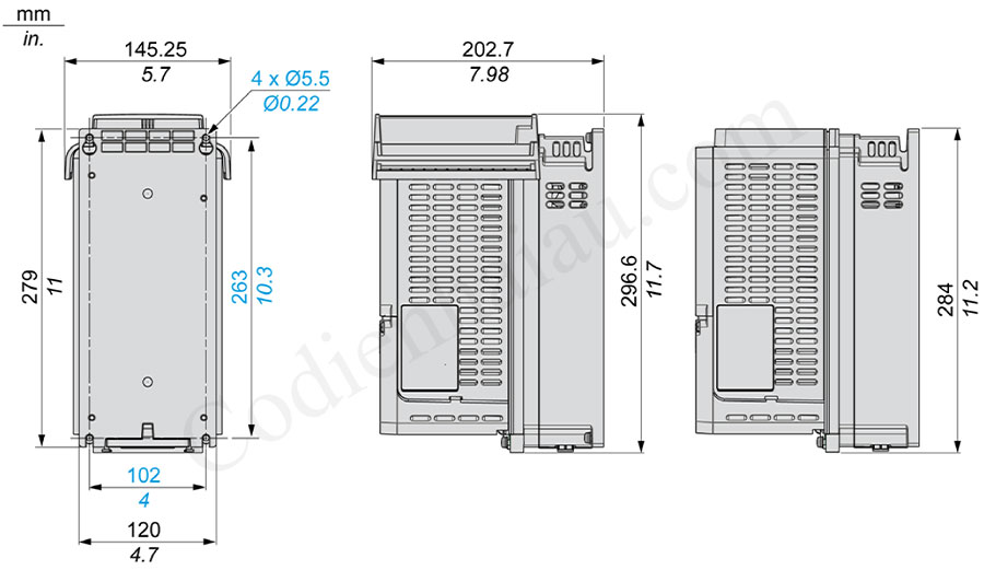 Kích thước lắp đặt biến tần Schneider