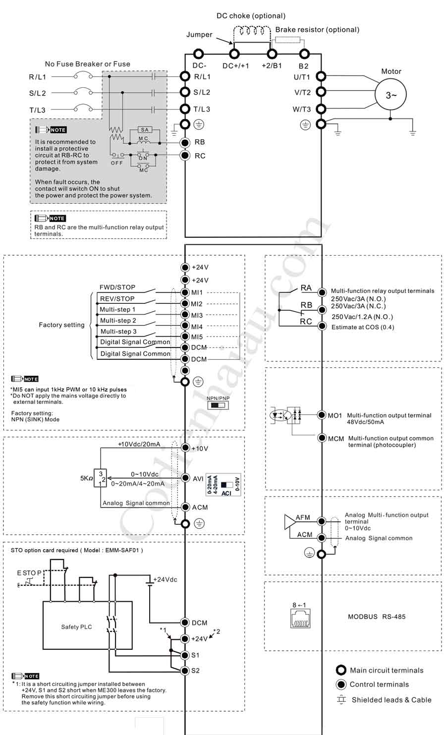 Sơ đồ đấu dây biến tần Delta ME300 Series