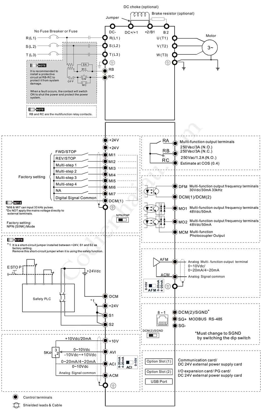 Sơ đồ đấu dây biến tần Delta MH300 Series