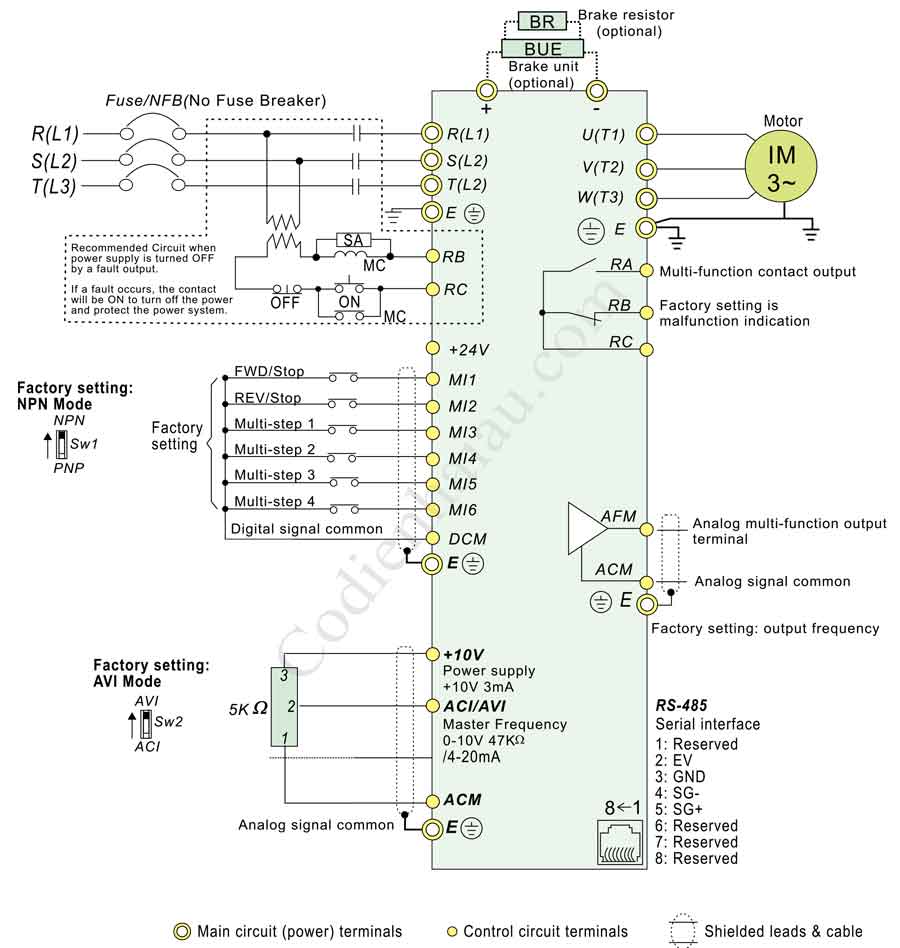 Sơ đồ đấu dây biến tần Delta VFD-EL Series