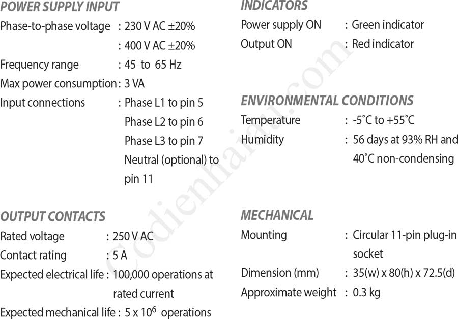 Thông số kỹ thuật Rơ le bảo vệ pha Mikro MX100