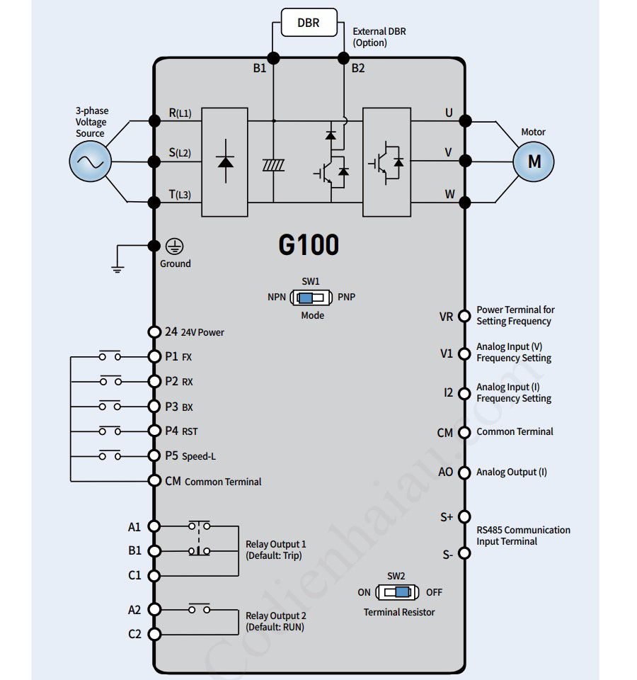 đấu dây Biến tần LS LSLV G100