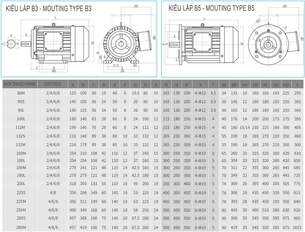 Kích thước lắp đặt Motor