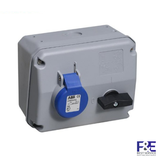 2CMA167669R1000 &#8211; Ổ cắm + khóa liên động ngang ABB 232MHS6 32A 2P+E 220-250V IP44